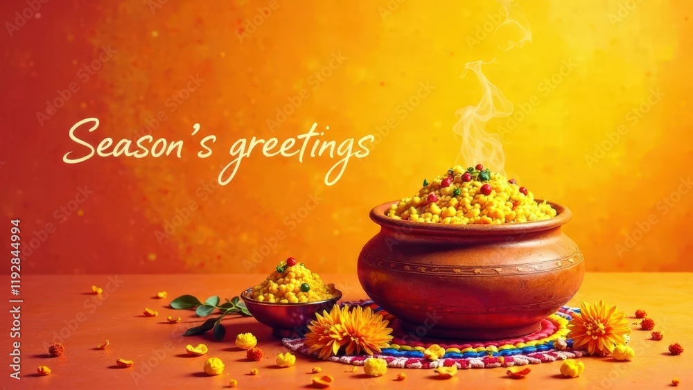 Ilustração Festive Pongal Gift Card with Realistic Clay Pot and Rangoli ...