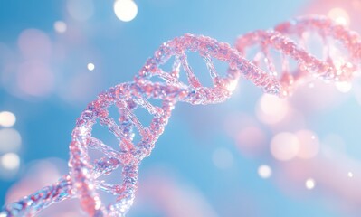 Poster - Abstract representation of DNA double helix structure glowing with vibrant colors and blurred bokeh background, symbolizing genetic science and innovations in biotechnology and medicine.