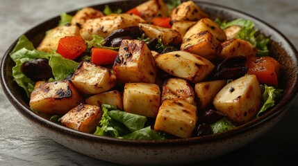 Poster - Grilled Halloumi Salad with Olives and Vegetables A healthy and flavorful Mediterranean-inspired dish