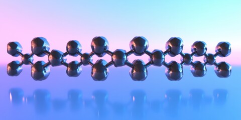 Poster - Artistic Representation of Molecular Structure with Glossy Spheres on a Soft Gradient Background in Blue and Pink Hues