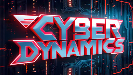 Poster - Cyber Dynamics Neon Text on Circuit Board Background