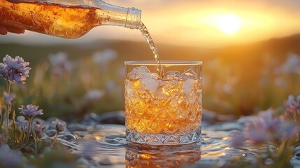 Poster - Pouring drink in sunset.