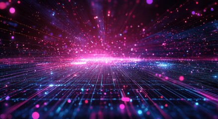 Poster - futuristic abstract background with colorful particles and light streams resembling a dynamic digita