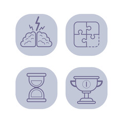 Poster - Business elements line icon set. Puzzle elements, award cup, hourglass, human brain. Time management, brainstorming, teamwork, success concept. Vector illustrations for web design and apps
