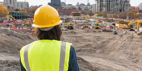 Aufkleber - Construction site overview with worker observing progress