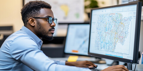 Poster - Professional working with digital maps in an office setting