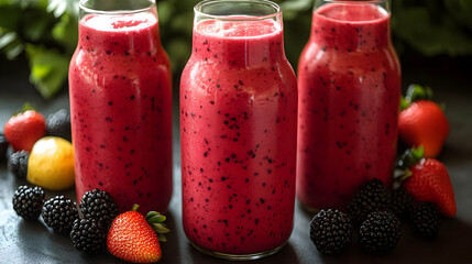 Sticker - Refreshing Mixed Berry Smoothies in Glass Jars, Healthy Summer Drinks