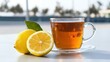 © FarhaStock - Sipping refreshing lemon tea outdoor patio beverage photography bright atmosphere close-up view refreshment concept