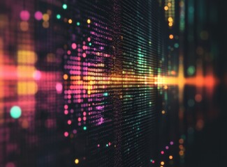 Poster - Vibrant Abstract Background with Colorful Dots and Glowing Lights Creating a Dynamic Visual Effect for Digital Art and Design Projects