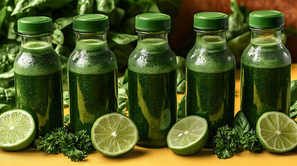 Sticker - Five Bottles of Refreshing Green Juice with Lime and Parsley