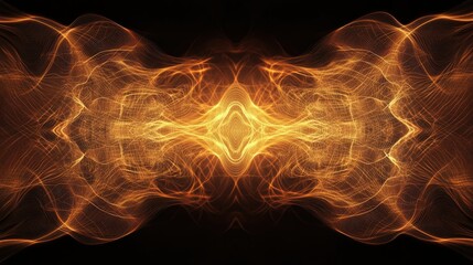 Aufkleber - abstract glowing lines forming a symmetrical pattern in warm orange and gold hues, creating a captiv