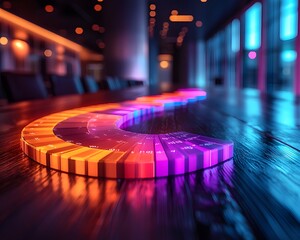Poster - futuristic business meeting with glowing pie chart projections showcasing transparent equity distrib