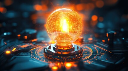 Poster - Glowing Orb in a High-Tech Setting with Abstract Circuitry and Radiant Energy, Perfect for Futuristic Themes and Digital Art Concepts