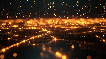 Poster - Dynamic Sparkling Lights on a Dark Background with Abstract Bokeh Effect for Use in Technology, Celebration and Creative Designs