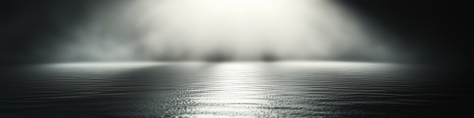 Poster - Water surface reflection with light over calm water waves and atmospheric mist