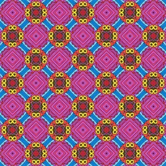 Seamless pattern with bright decorative circle elements on blue background. 