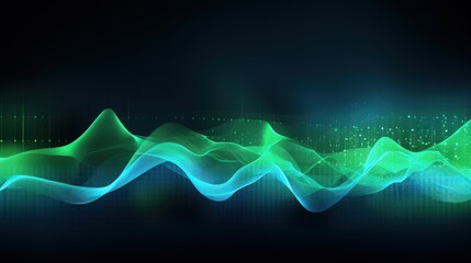 Poster - Vibrant Abstract Waveforms in Shades of Green and Blue with Digital Elements for Stock Image Usage and Design Projects