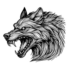 Wall Mural - fierce howling wolf line art raster illustration