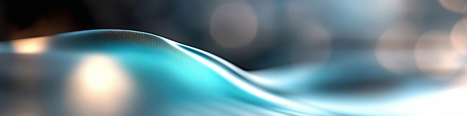 Poster - Abstract wave background with flowing blue tones and soft bokeh lights suitable for digital design