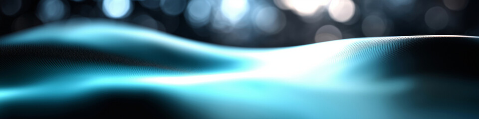 Poster - Abstract waves in blue tones flowing smoothly with soft light reflections and a dreamy bokeh background