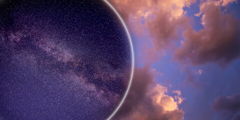 Wall Mural - sky in different time of day, collage. banner design