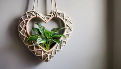 Poster - heart shaped plant in macrame planter adds charming touch to any space