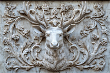 Wall Mural - A white bas-relief showing an animal, generative AI technology