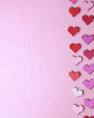 Poster - Colorful heart shapes arranged on a soft pink background.