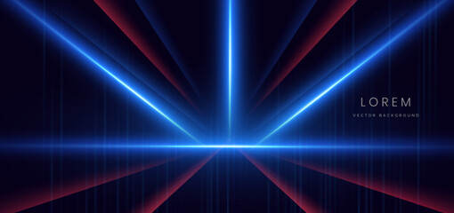 Wall Mural - abstract futuristic glowing blue and red neon light ray with speed motion moving on dark blue backgr