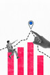 © master1305 - Businessman sitting on ascending bar graph while oversized hand points to location pin at peak, symbolizing goal-oriented strategy. Conceptual design. Concept of business, strategy, achievement