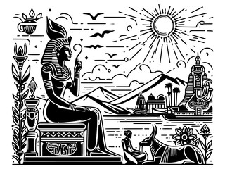 Wall Mural - ancient egyptian scene goddess and nile raster