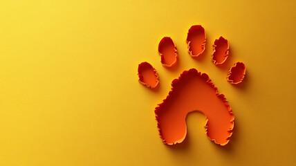 Canvas Print - Yellow animal tracks on an orange background. Space for the text. zoo, veterinary clinic, pet store.