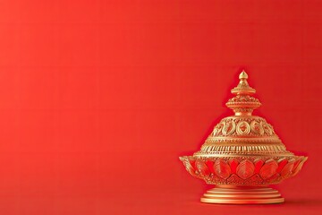 Poster - Traditional symbol Gudhi for Indian New Year festival Gudi Padwa (Ugadi) with red screen. 3d render modern, copy-space 