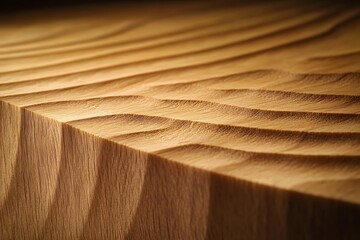 Close-up of a wood surface with wavy texture, showing natural grain and light brown color.