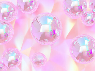 Poster - Dreamy Pastel Spheres:  A captivating and surreal composition featuring iridescent spheres scattered across a dreamy pastel backdrop. The spheres shimmer with an otherworldly glow