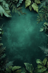 Wall Mural - Green Dark Natural Background with Foliage on the Edges and Empty Center Space