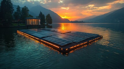 Poster - Solar panels on water at sunset. (1)