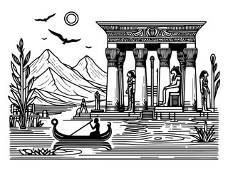 Wall Mural - ancient egyptian temple with nile scene raster