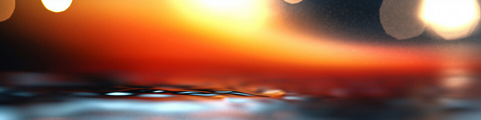 Poster - Water surface reflecting sunset colors with bokeh lights