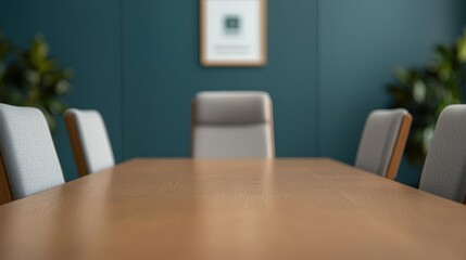 Poster - Clean office table in minimalist style with chairs and plants, creating a professional ambiance