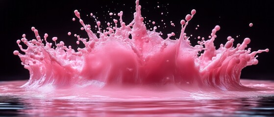 Poster - Pink liquid bursts beautifully in still water, creating dynamic ripples and waves