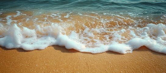 Wall Mural - Ocean wave on sandy beach; summer vacation