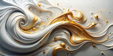 Poster - Abstract Swirling Gold and White Liquid with Metallic Spheres