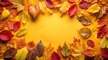 Aufkleber - Autumnal Leaves Frame on Vibrant Yellow Background Perfect for Fall Season Designs and Decorations