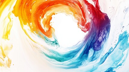 Poster - Abstract watercolor swirl painting in vibrant colors like blue, orange, and pink creates a mesmerizing fractal design for modern wallpaper