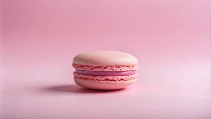 Poster - A single pink macaron rests on a pale pink background, showcasing its delicate layers and smooth texture