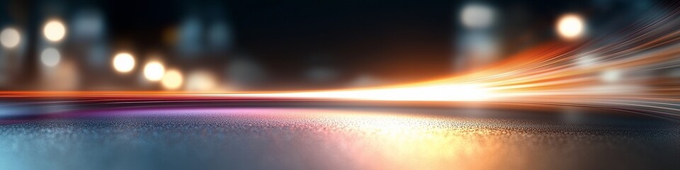Poster - Light streaks glowing in technology background with blurred lights showcasing dynamic movement and innovation