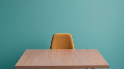 Poster - Empty meeting table with a chair in a professional boardroom promoting streamlined productivity