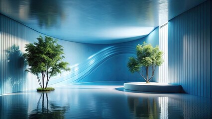 Aufkleber - Serene Minimalist Interior Design with Reflective Water and Lush Greenery