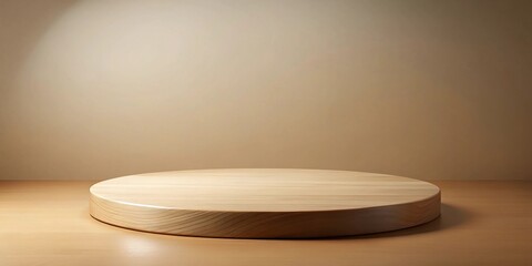 Poster - Circular Wooden Display Platform on Light Wood Surface